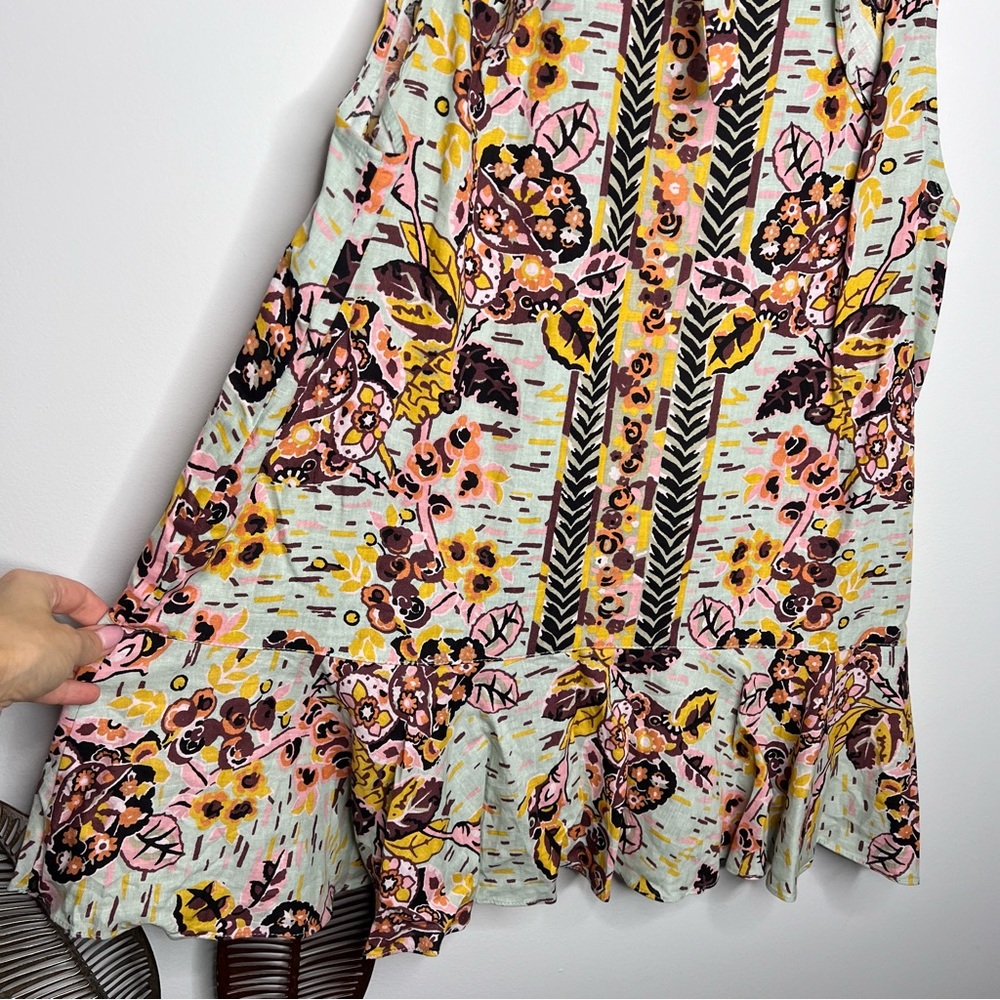 J23 Free People Summer in Tulum Linen Tie Back Tunic Top Botanical Floral Print - Picture 4 of 8